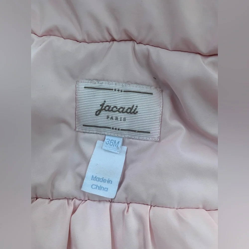 Jacadi Size 3 Years Blush Pink Bow Front Puffer Coat
